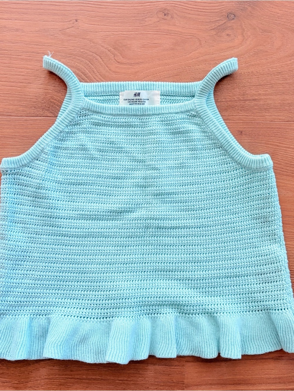 H&M Girls Aqua Knit Ruffle Hem Tank Top